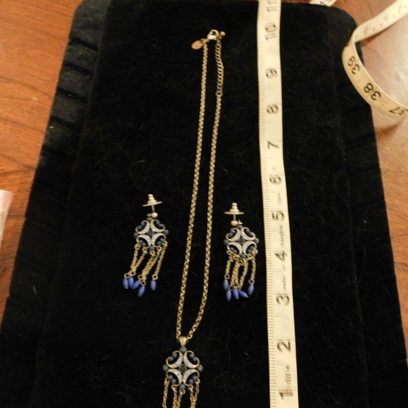 Blue Dangle Earrings and Necklace Set - Picture 1 of 4